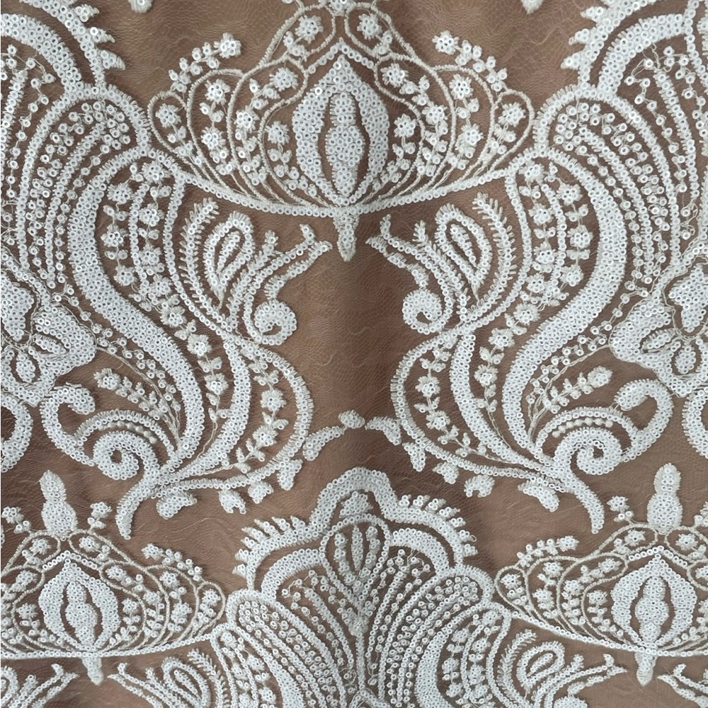 Free People Night Shimmers Lace Sequined Mini Dress Ivory/Tan NWT - Picture 6 of 8